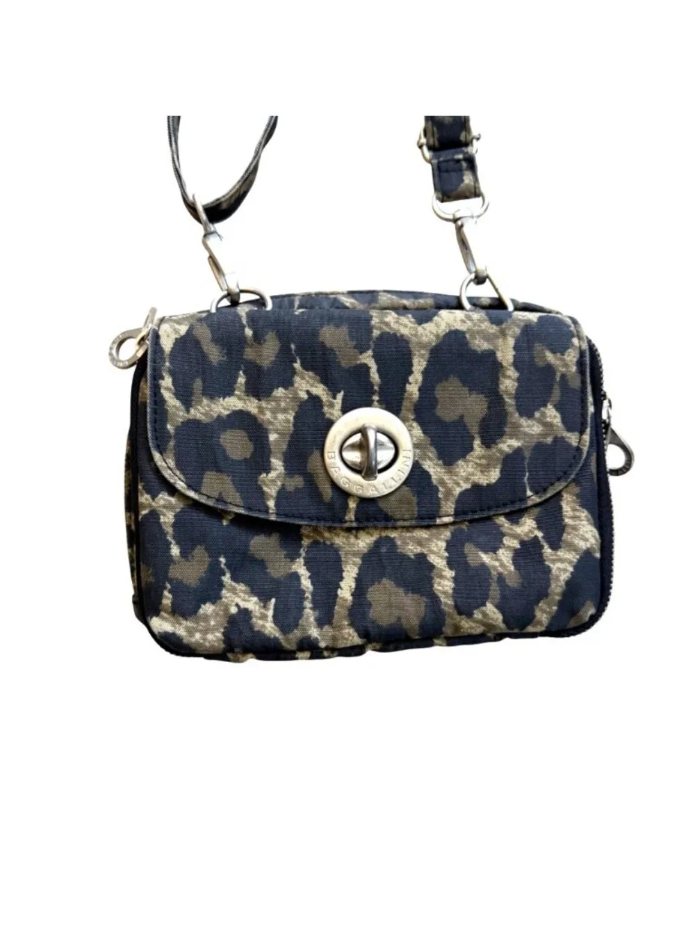 Baggallini Women's Crossbody Bag Black Tan Leopard Print Purse Adjustable Strap